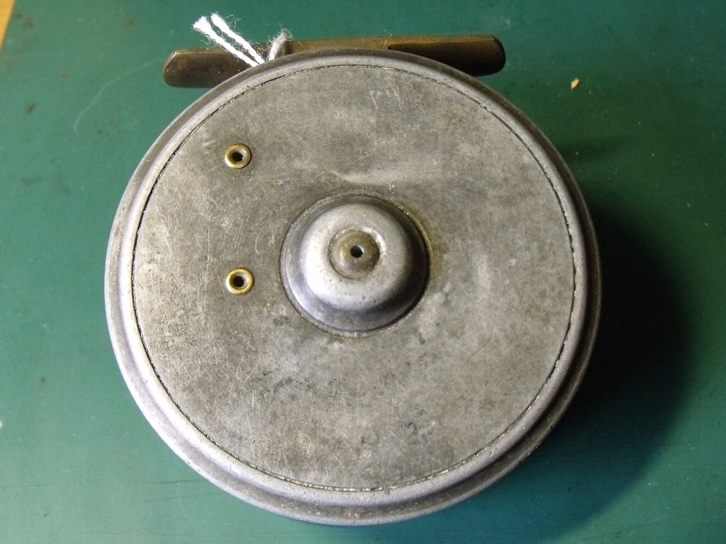 J W Young & Son, Fishing Reel Specialists 4.5” vintage alloy wide